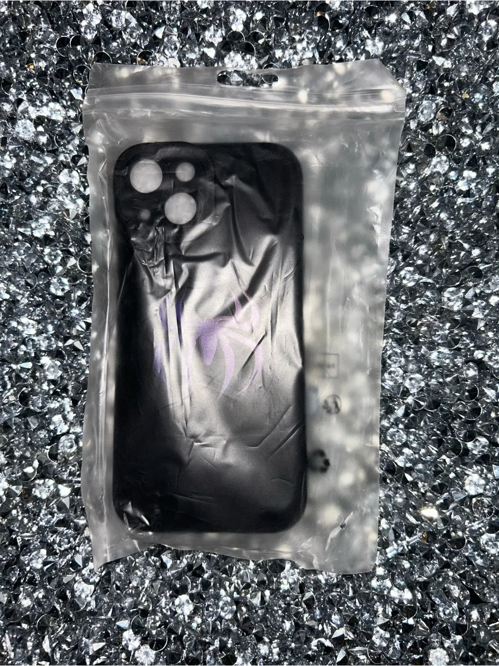 Black Phone Case with Purple Spider Logo iPhone 15